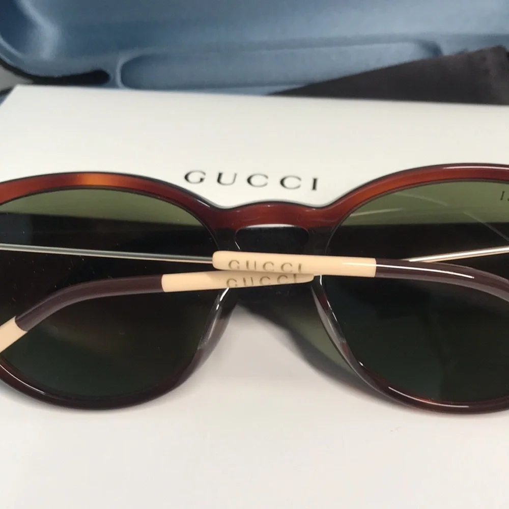 Brand New Gucci GG1048S 002 Round Sunglasses – Havana with Green Lenses ✨